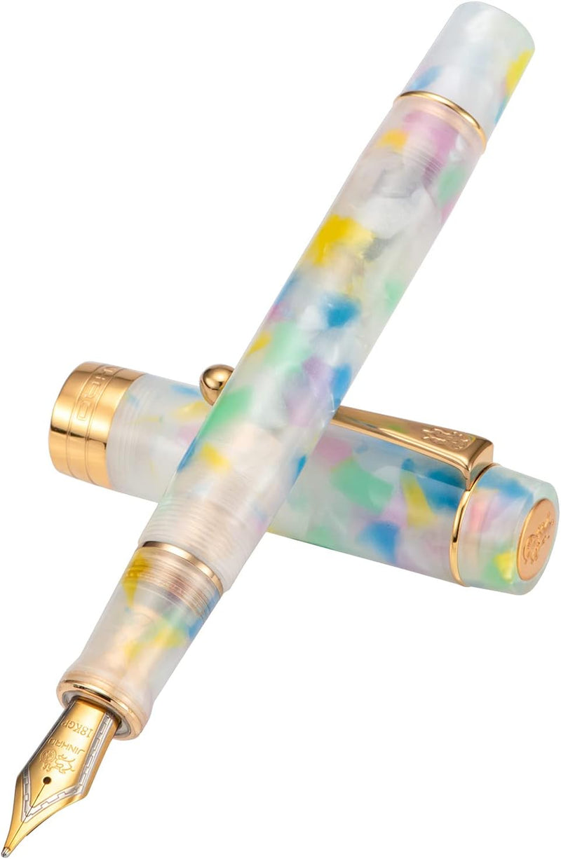 Jinhao 100 Classic Füllfederhalter Rainbow Celluloid, feine Feder mit Konverter und Stifteetui Set R