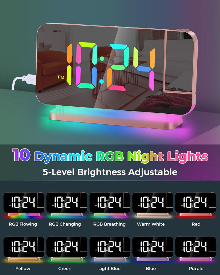 SZELAM Projektionswecker - 7.4" LED Spiegel Digitaluhren Projektion an Deckenwand mit RGB Nachtlicht