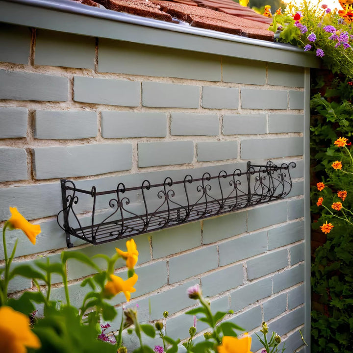 ecosoul Blumenkasten CINTI Metall Blumenwandkorb H/B/T 25/118/28 cm Eisen, dunkelrostfarben lackiert