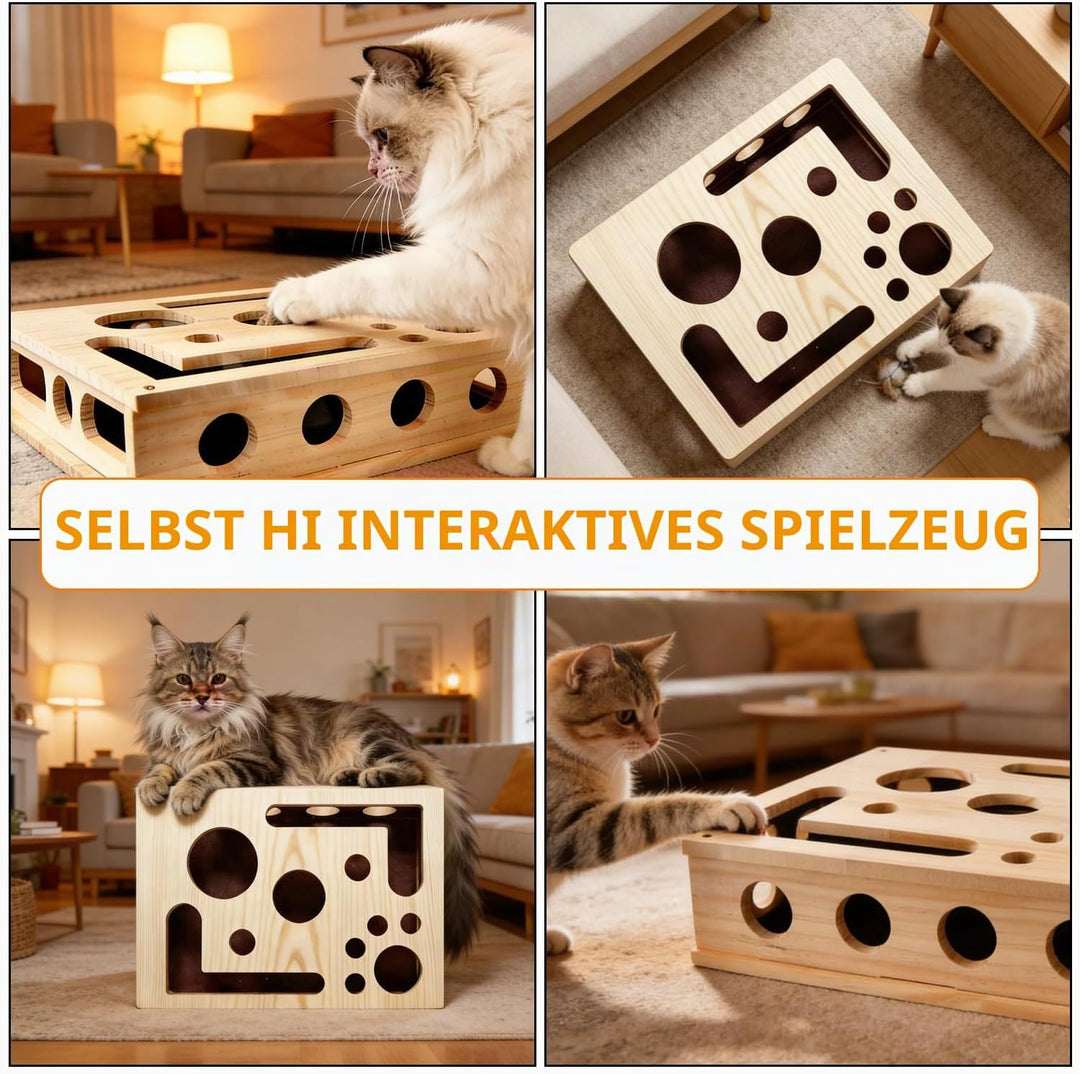 Katzenkratzpuzzle Anreicherungsbox, 30x25cm Holz Katzen Kratzbrett, Kratzpappe für Katzen, Katzenspi