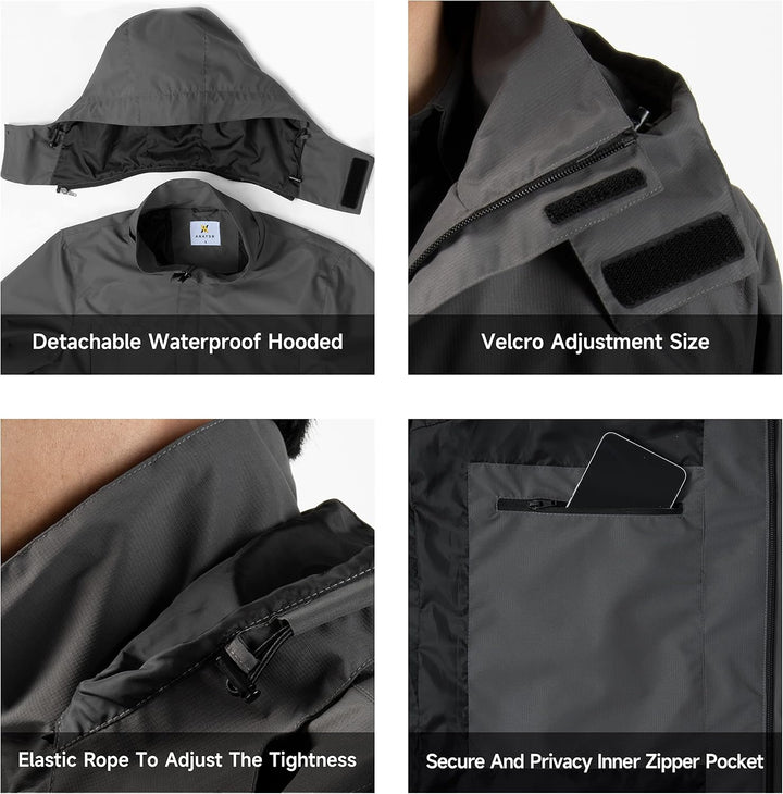 Herren Regen Jacke mit Kapuze wasserdicht leichte Jacke und Reissverschlusstaschen Regenmantel für O