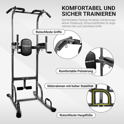 MSPORTS Power Tower - 7in1 multifunktionale Kraftstation - in der Grösse verstellbar - mit Liegestüt