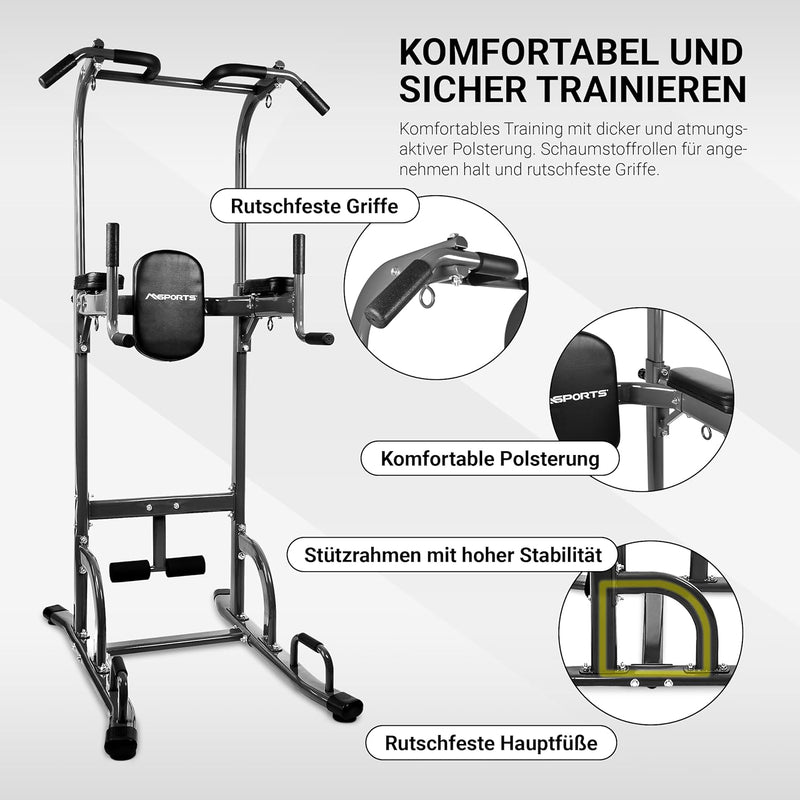 MSPORTS Power Tower - 7in1 multifunktionale Kraftstation - in der Grösse verstellbar - mit Liegestüt