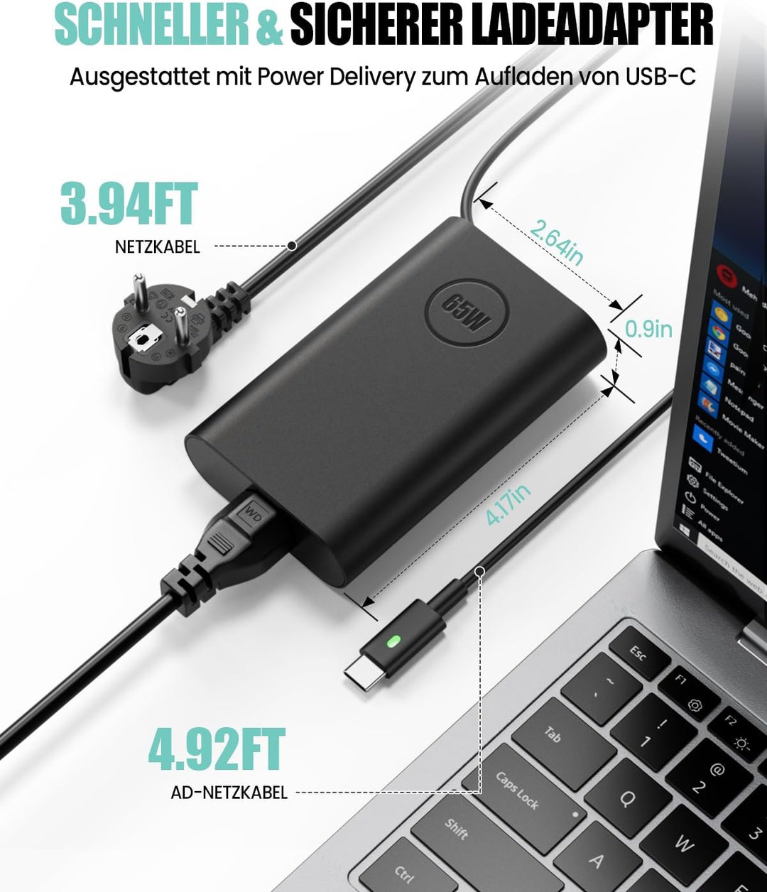 65W USB C Netzteil Ladegerät für Latitude 5420, 5490, 5520, 5285, 5290, 7420, 7370, 7275, XPS 13 925