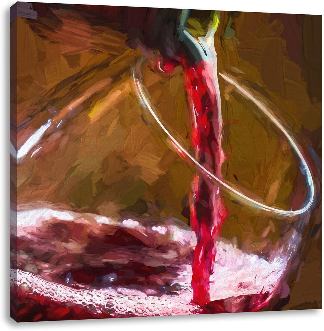 Pixxprint Rotwein einschenken als Leinwandbild/Grösse: 70x70 cm/Wandbild/Kunstdruck/fertig bespannt,