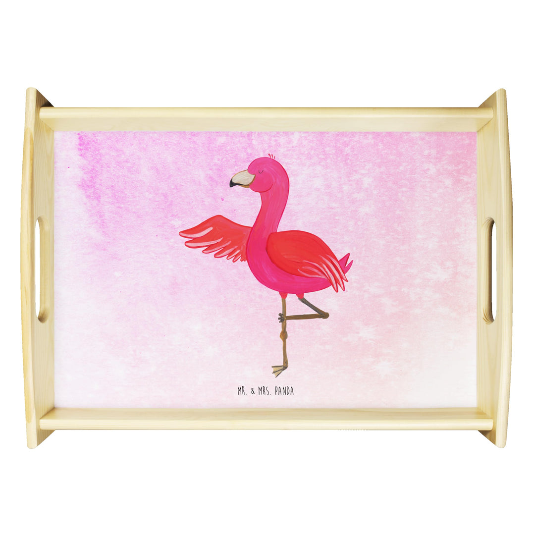 Mr. & Mrs. Panda Tablett Flamingo Yoga - Geschenk, Rosa, Yogi, Deko, Achtsamkeit, Baum, Urlaub, Holz