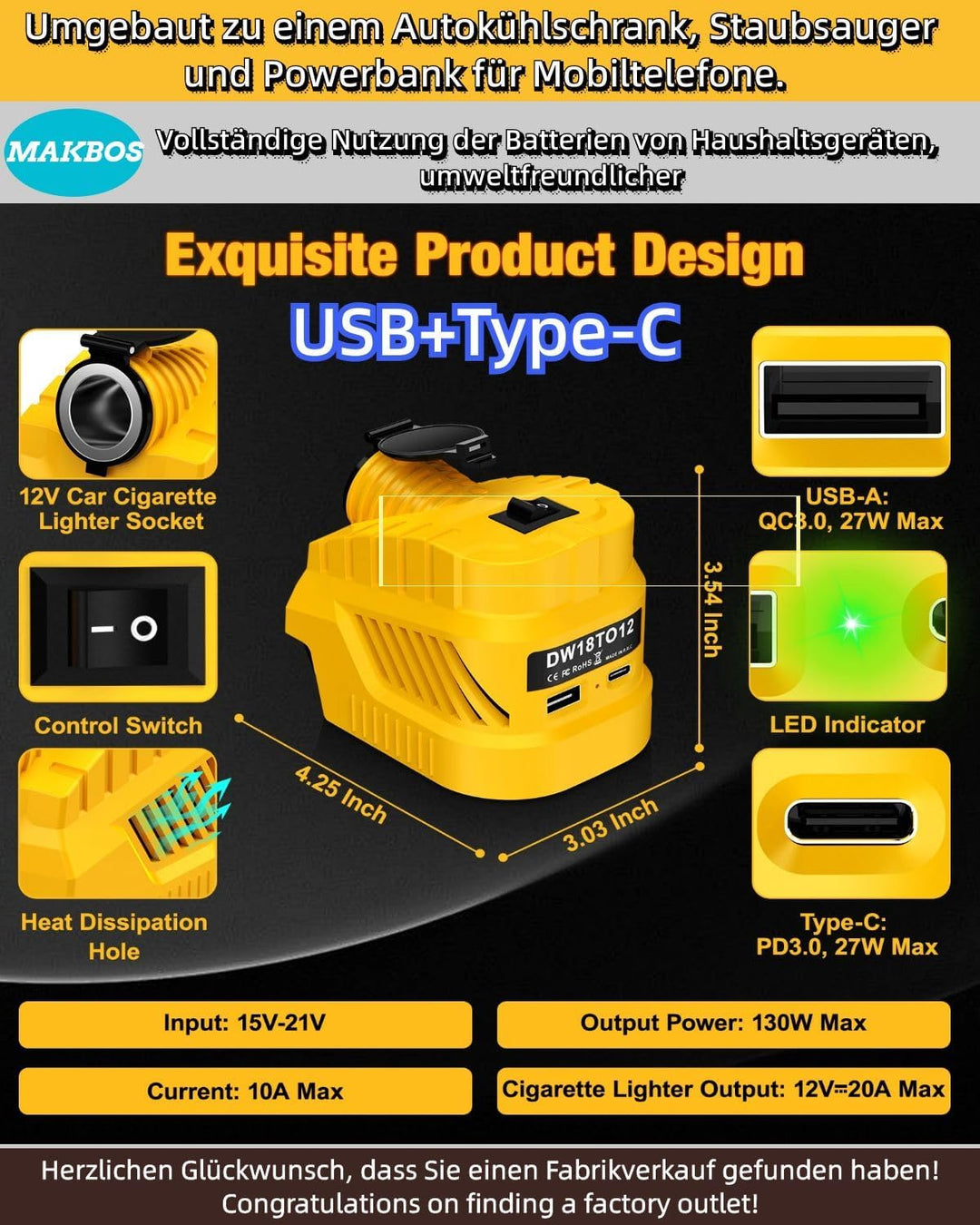 Step Down Konverter für Dewalt 20V auf12V Abwärtswandler Power Wheel Batterie Adapter für Autostaubs