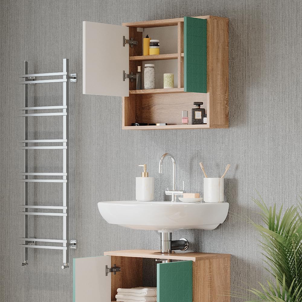 Vicco Bad Spiegelschrank Agasta, Mintgrün/Sonoma, 54 x 53 cm Mintgrün Spiegelschrank, Mintgrün Spieg