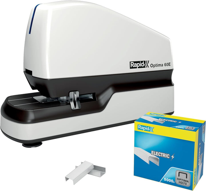 Rexel Optima 70 Elektro-Heftgerät (mit LED Anzeige) silber/schwarz & Optima 70HD Heftklammern in Ble