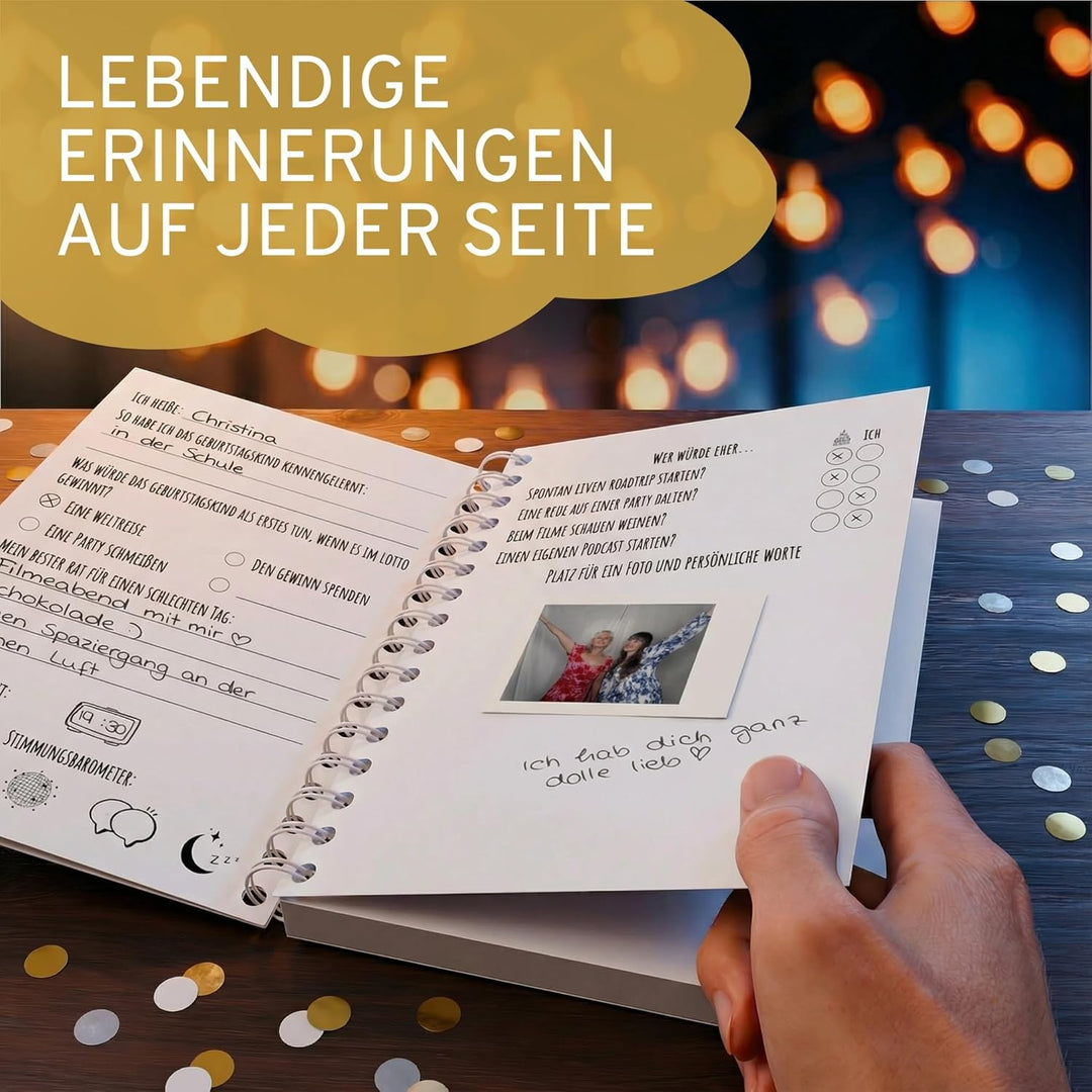 Gästebuch Geburtstag mit Fragen | 40 Doppel-Seiten | 7 verschiedene Steckbriefe inkl. Fragen | Fotoa