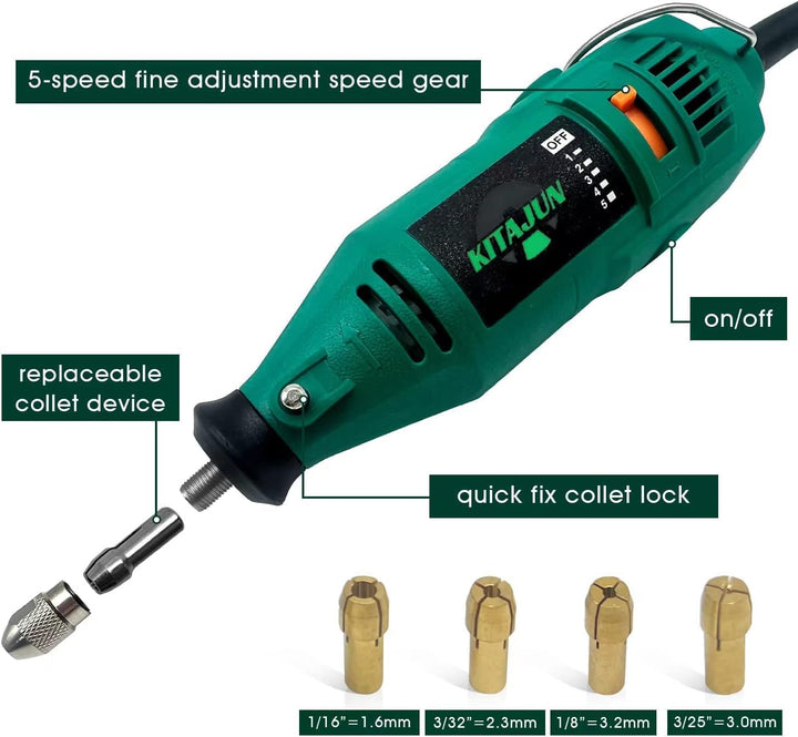 Rotary Tool Kit, 5 Speed Adjustments 10000-37000RPM, Equipped with Flex Shaft and Multifunctional Ch
