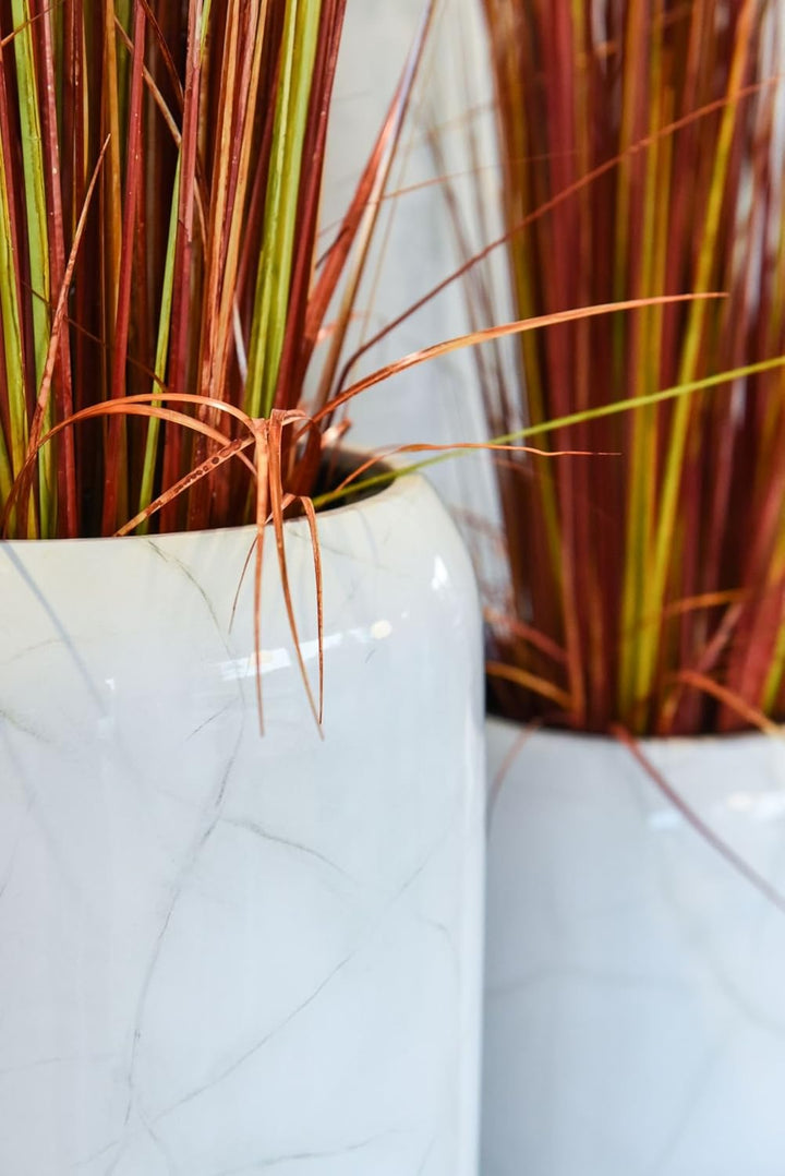 VIVANNO Pflanzkübel Pflanzgefäss Bodenvase exklusiv Cavita Weiss Marmor Hochglanz 34 x 97 cm Weiss M