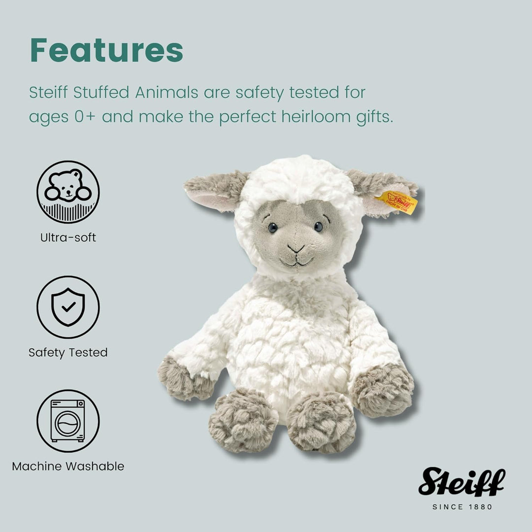 Steiff Lita Lamm weiss-braungrau 30 cm, Soft Cuddly Friends, weiches Stofftier Schaf, strukturiertes