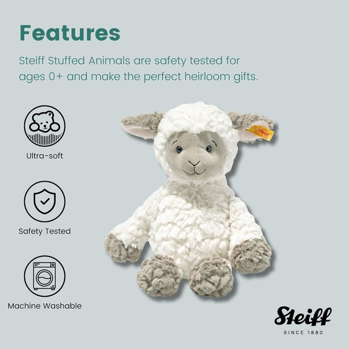 Steiff Lita Lamm weiss-braungrau 30 cm, Soft Cuddly Friends, weiches Stofftier Schaf, strukturiertes