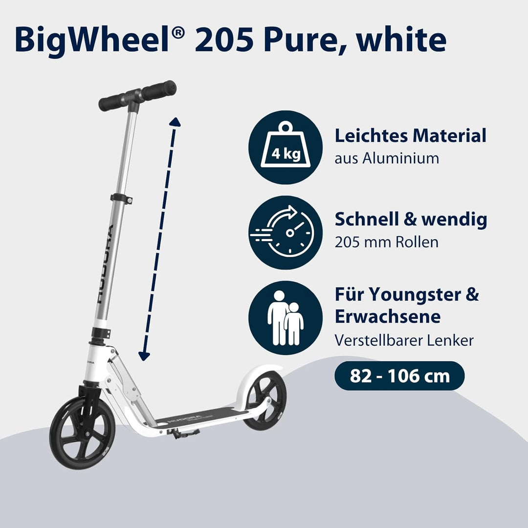 HUDORA BigWheel Pure Scooter I Stabiler Aluminium-Roller mit Ständer I Höhenverstellbarer & zusammen