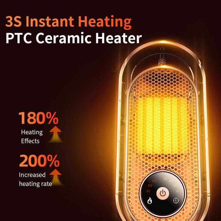 Heizlüfter Energiesparend, PTC Elektrische Heizung, Tragbare Touchscreen, 3 Hitzwende, 8 Std. Timer,