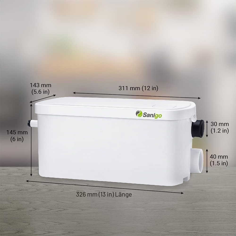 Sanigo SANI-S250C Sanitärzerkleinerer, leiser Abfallpumpe, Hebepumpe, Dusche mit zwei Eingängen, Kup