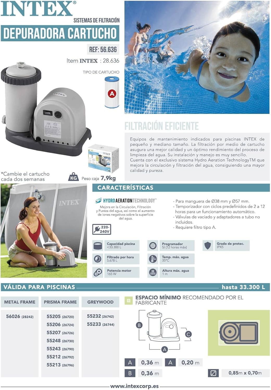 Intex Krystal Clear Cartridge Filter Pump - Pool Kartuschenfilteranlage - OPTIMO 636T 1100 M3/HR