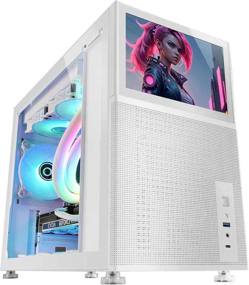 Mars Gaming MC-LCD, Kompaktes Micro-ATX PC-Gehäuse, 8" IPS LCD-Display, Seitliches, Oberes und Vorde