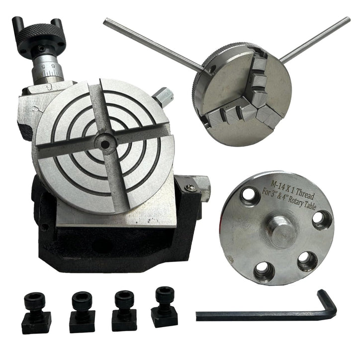 MachEl 7,6 cm neigbarer Drehtisch mit 65 mm selbstzentrierendem 3-Backenfutter, Rückplatte und T-Mut