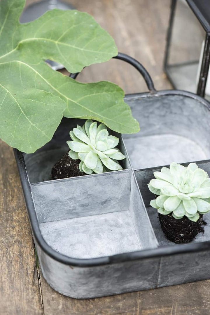 IB Laursen Tablett quadratisch 4 Fächer grau Metall Zink Garten Blumen Urban