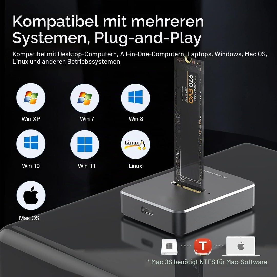 Zoravson M.2 NVME und SATA SSD Adapter USB 3.1 Gen 2 10Gbps Adapter und Gehäuse für externe Festplat