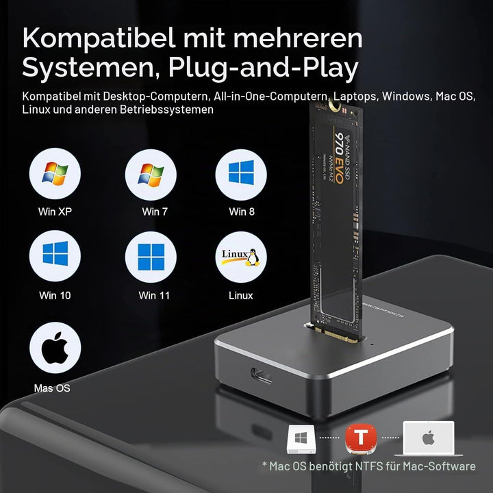 Zoravson M.2 NVME und SATA SSD Adapter USB 3.1 Gen 2 10Gbps Adapter und Gehäuse für externe Festplat