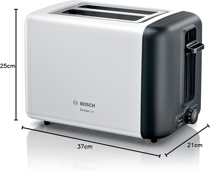 Bosch Kompakt Toaster DesignLine TAT3P421DE, integrierter Edelstahl-Brötchenaufsatz, mit Abschaltaut