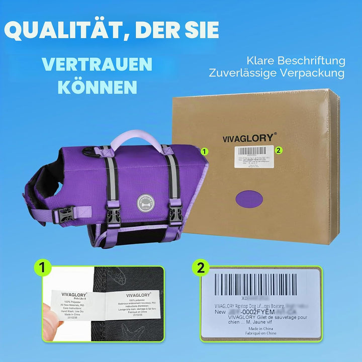 VIVAGLORY Hunde Schwimmweste Rip Stop Hundeschwimmweste, XL, Lila | Auftrieb &amp; Ripstop for Hunde, Sc