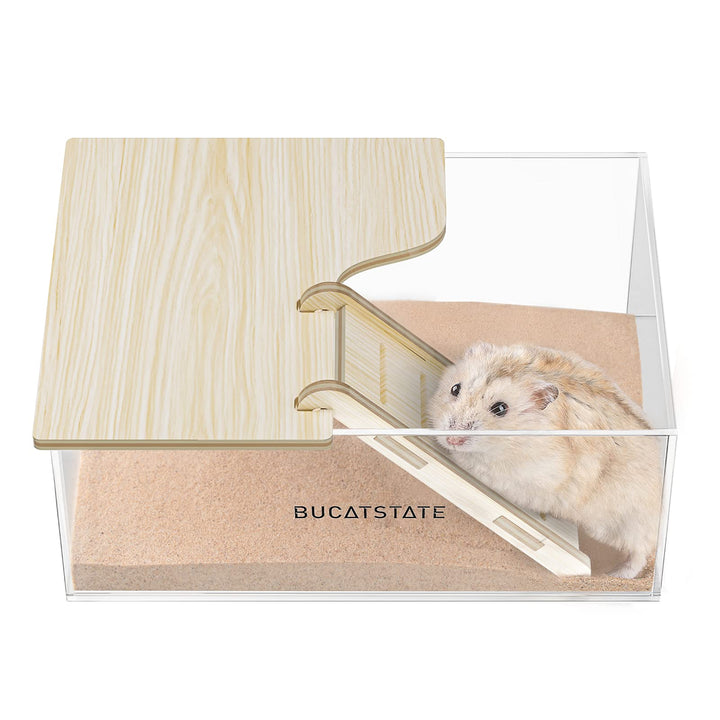 BUCATSTATE Sandbad-Container für Hamster mit Leiter – Acryl-Dusch- und Grabungsraum-Katzenklo für Mä