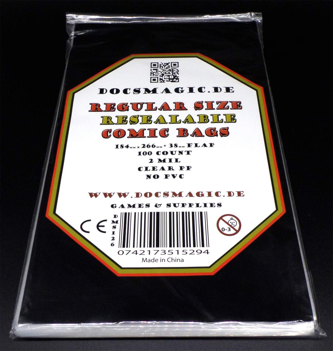 docsmagic.de 5 x 100 Resealable Regular Size Comic Bags 184 x 266-2 Mil - Hüllen mit Lasche - Wieder