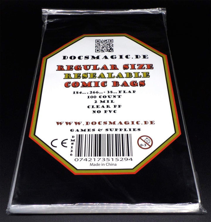 docsmagic.de 5 x 100 Resealable Regular Size Comic Bags 184 x 266-2 Mil - Hüllen mit Lasche - Wieder