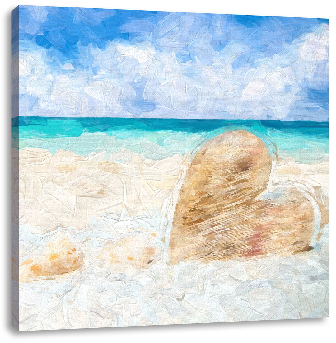 Pixxprint Sandstrand mit Muscheln als Leinwandbild/Grösse: 70x70 cm/Wandbild/Kunstdruck/fertig bespa