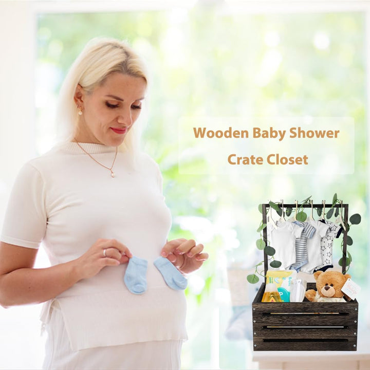 Holz Baby Geschenk Korb mit Griff, Kinder Kleiderbügel und Girlande, Baby Aufbewahrungskorb, Baby Du