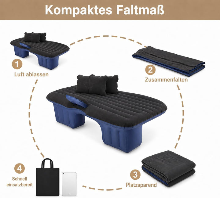 Auto Luftmatratze 138x85cm Aufblasbare Matratze für Rücksitz &amp; Kofferraum, Tragbares Auto Reisebett