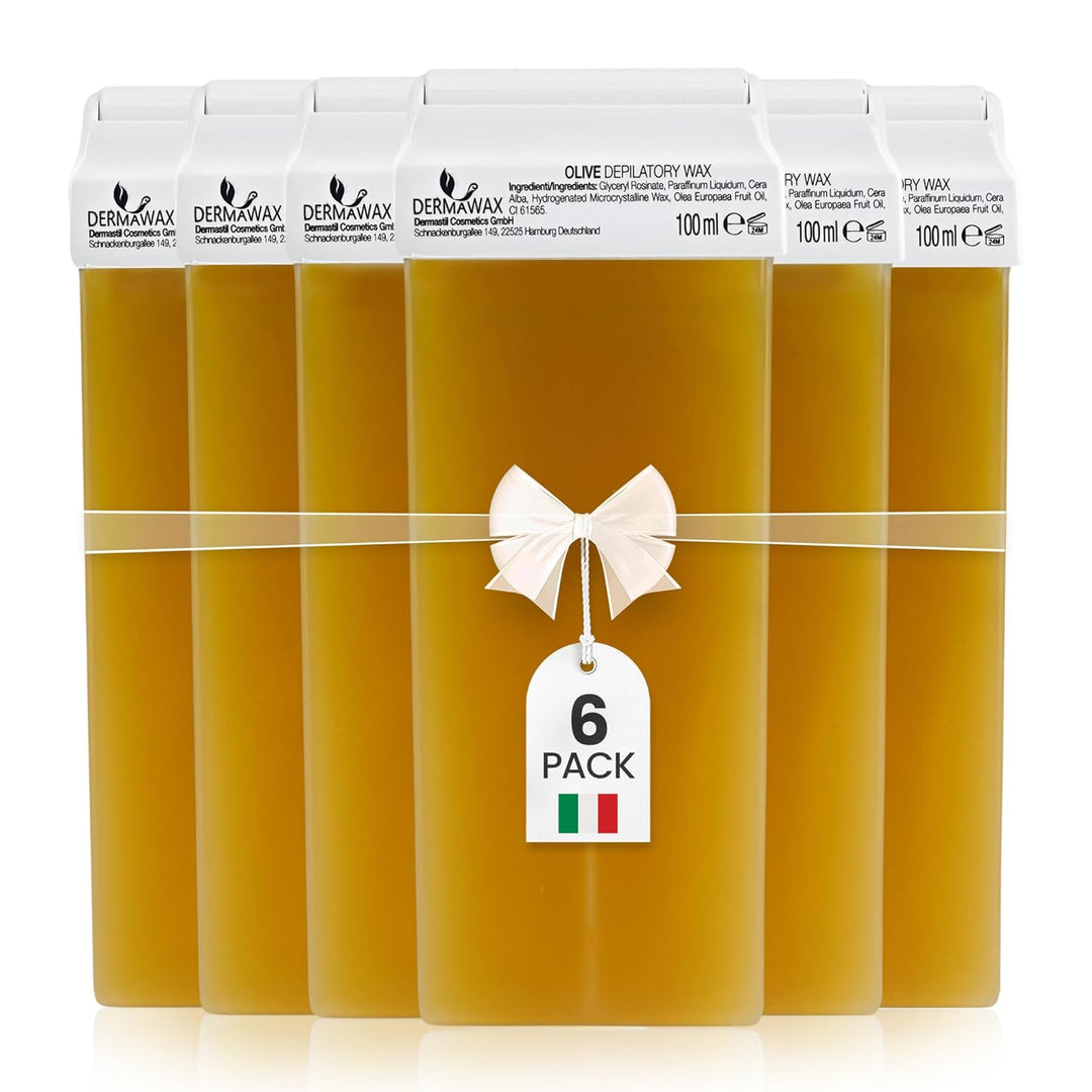 DERMAWAX 6x 100 ml Roll-On Wax Nachfüllset - Warmwachs für empfindliche Haut- ideal für Achseln Bein