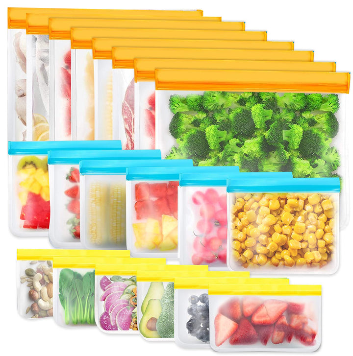 20er Pack Wiederverwendbare Aufbewahrungsbeutel, BPA-freie Wiederverwendbare Gefrierbeutel, Wiederve