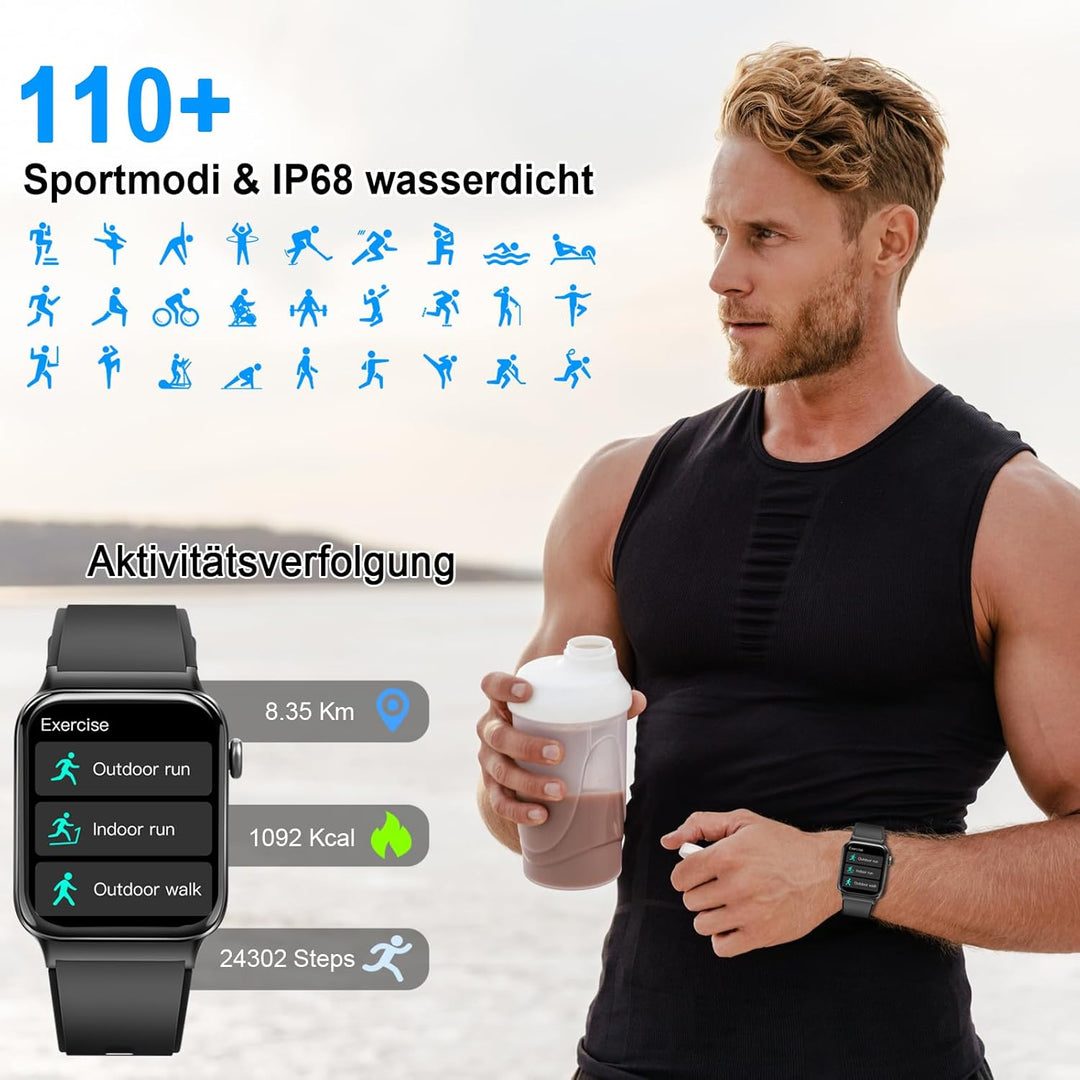 Donerton Smartwatch Herren Damen mit Telefonfunktion/Message Reminder, 1,85" Smart Watch, 112+Sportm