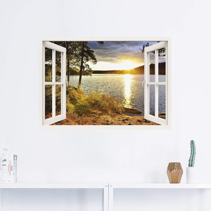 ARTland Wandbild selbstklebend Vinylfolie 100x70 cm Fensterblick Fenster Landschaft Natur Wald See S