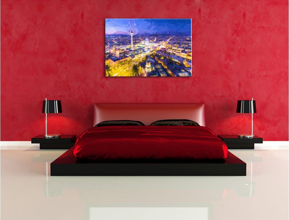 Pixxprint Berlin City Panorama Kunst / 100x70cm Leinwandbild bespannt auf Holzrahmen/Wandbild Kunstd