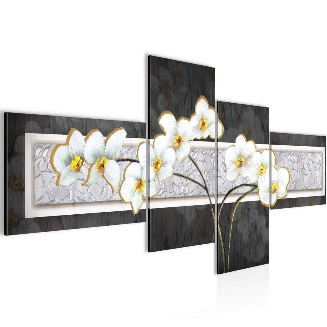 Runa Art Bild Modern Blumen Orchidee - Made in Germany - Wandbilder Abstrakt Grau Gelb 4 Teilig 2031