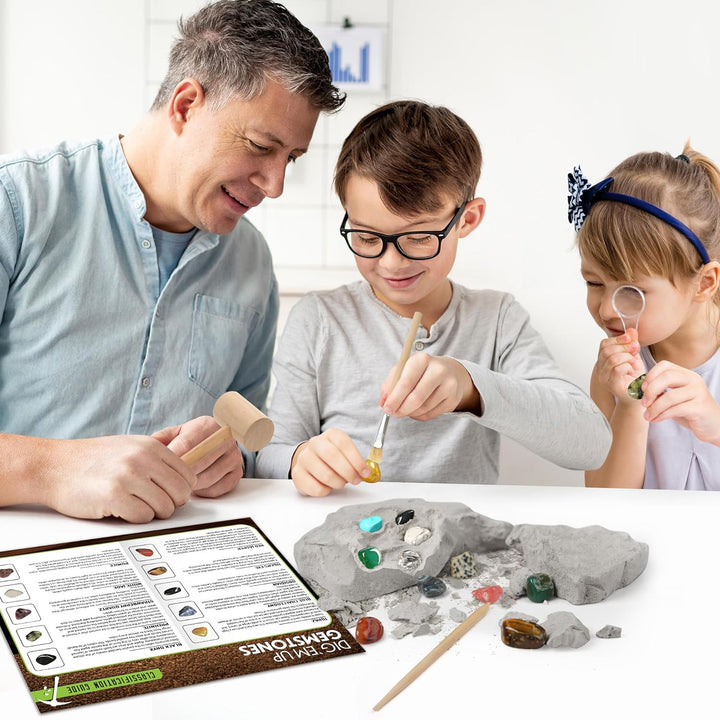 LotFancy Ausgrabungsset für Kinder, 20 Echte Edelsteine Ausgraben für Kinder ab 8 9 10 Jahren, Gesch