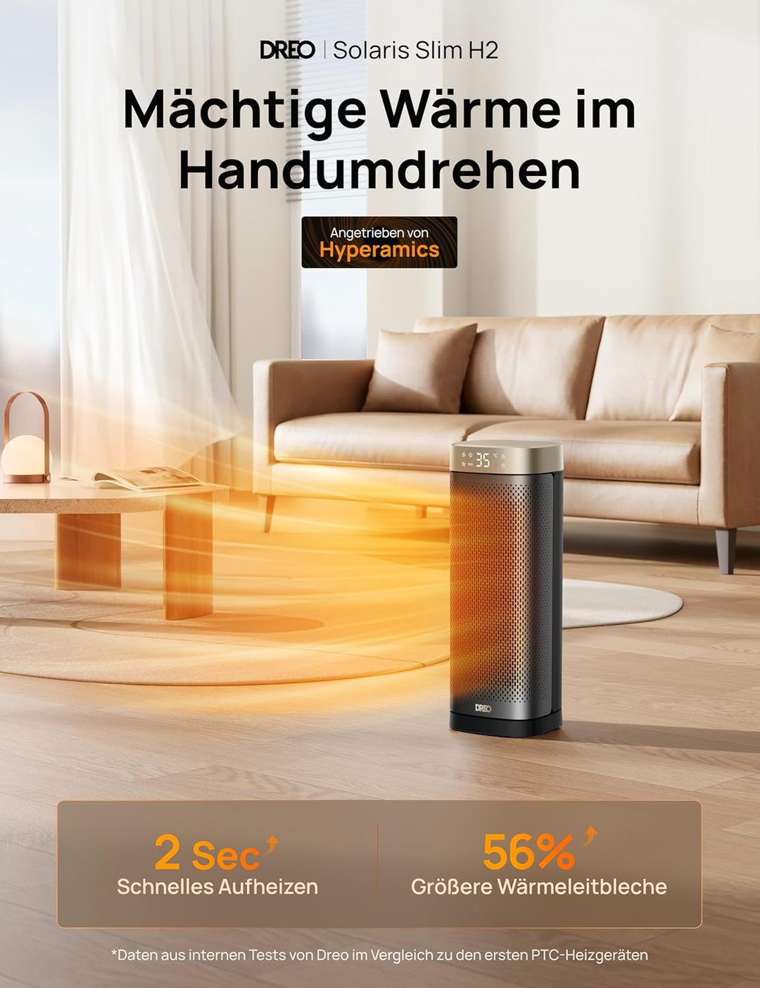 Dreo Heizlüfter Energiesparend Leise, 2000W Keramik Heizung mit Thermostat, 12-Std-Timer, 3 Modi, 70
