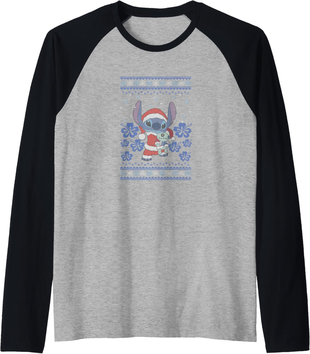 Disney Lilo & Stitch Christmas Santa Suit Ugly Sweater Raglan