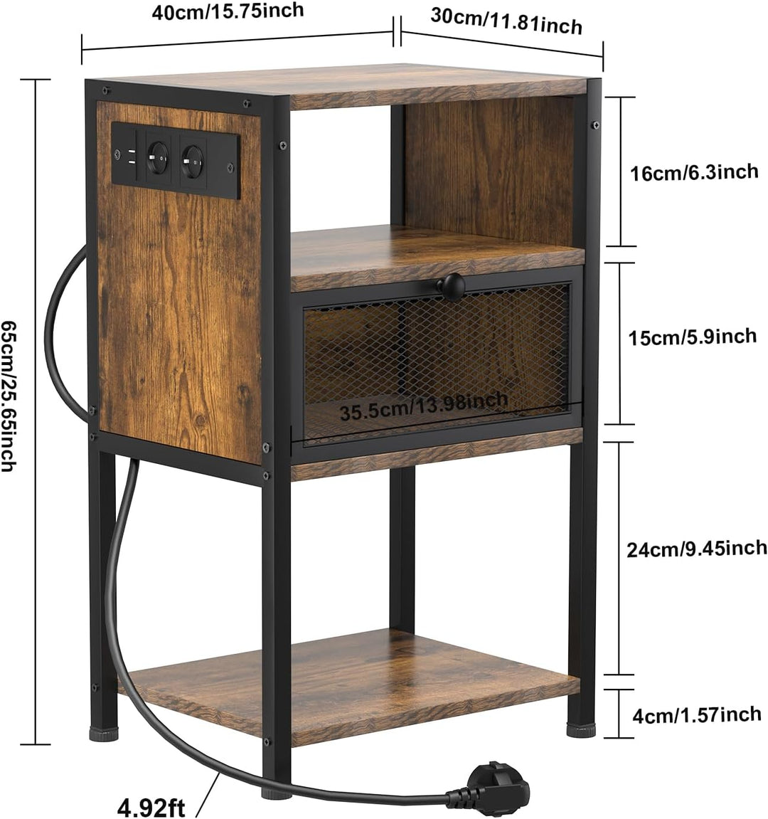 PIPIPOXER Nachttisch mit Steckdose, Nachttisch mit USB Anschlüssen und Steckdosen, Flip Top Beistell
