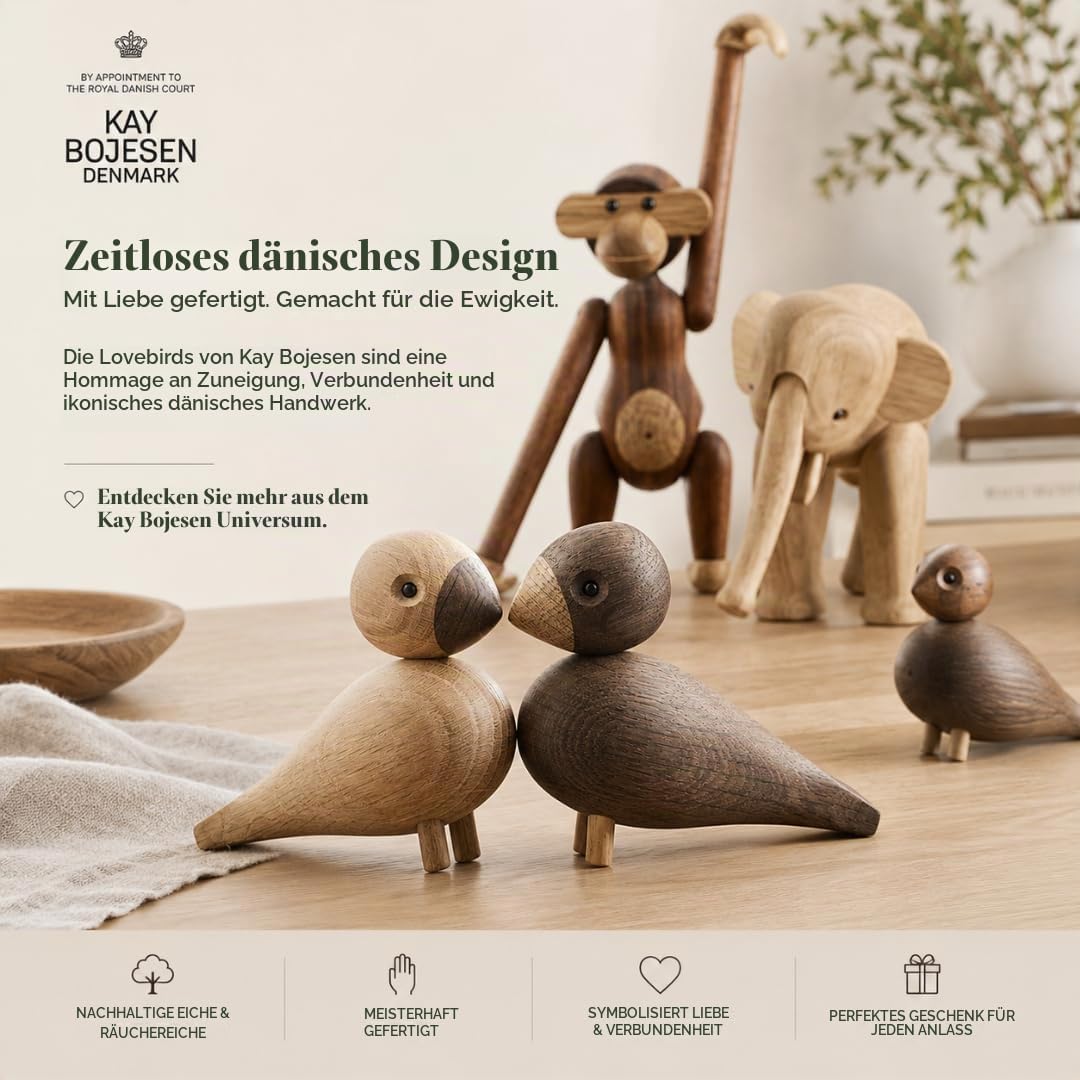 Kay Bojesen Unzertrennliche 1 Paar Figuren 9 cm Singvögel Dekoration, Holz, Holz
