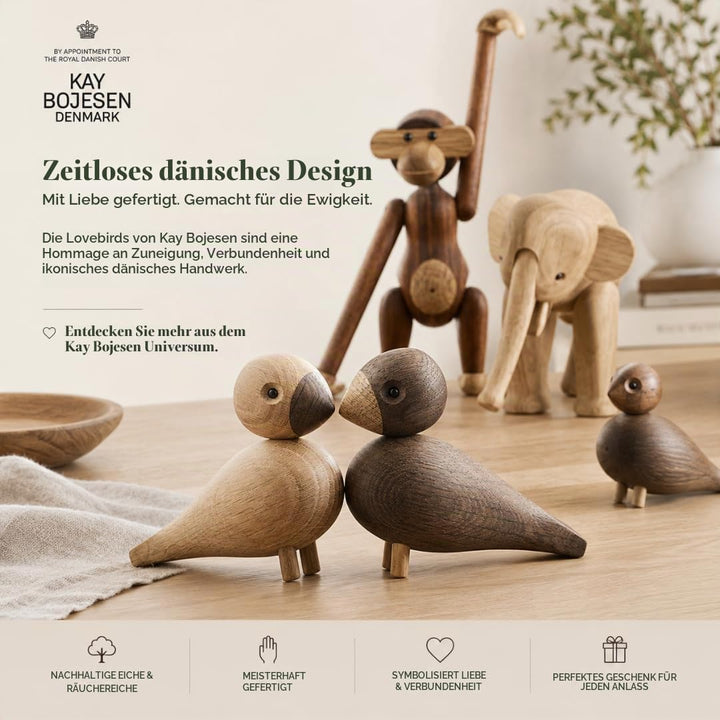 Kay Bojesen Unzertrennliche 1 Paar Figuren 9 cm Singvögel Dekoration, Holz, Holz