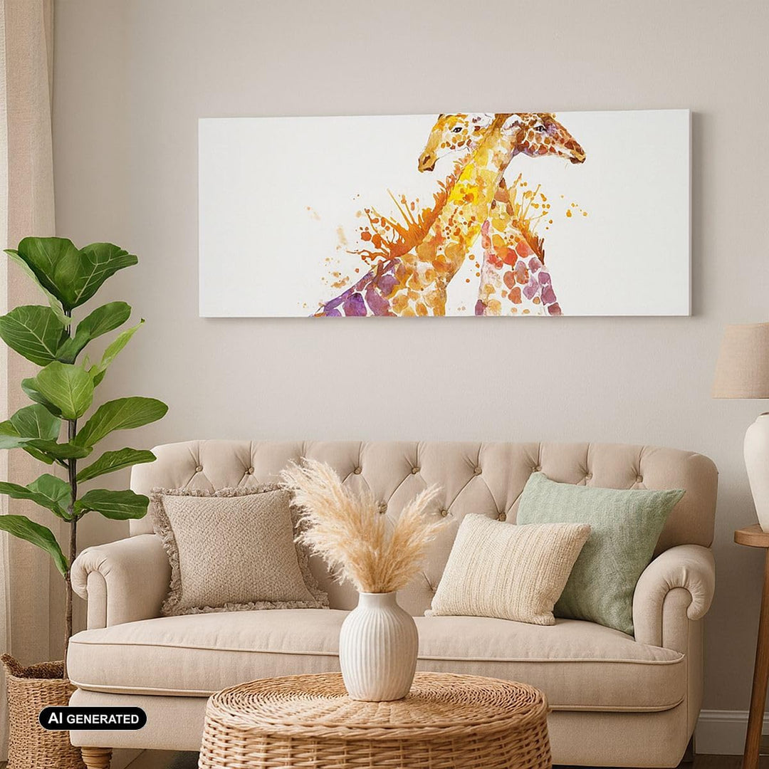 Panorama Bilder auf Leinwand 100x40cm Leinwandbild Giraffen Tiere Kinder Safari Gross Wanddeko Bild