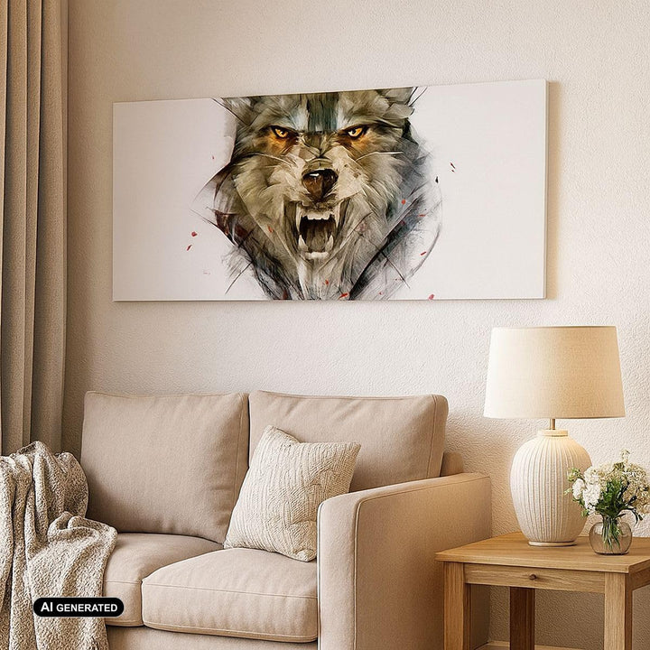 Panorama Bilder auf Leinwand 100x40cm Leinwandbild mit Rahmen Wolf Tier Wald Gross Wanddeko Bild Sch