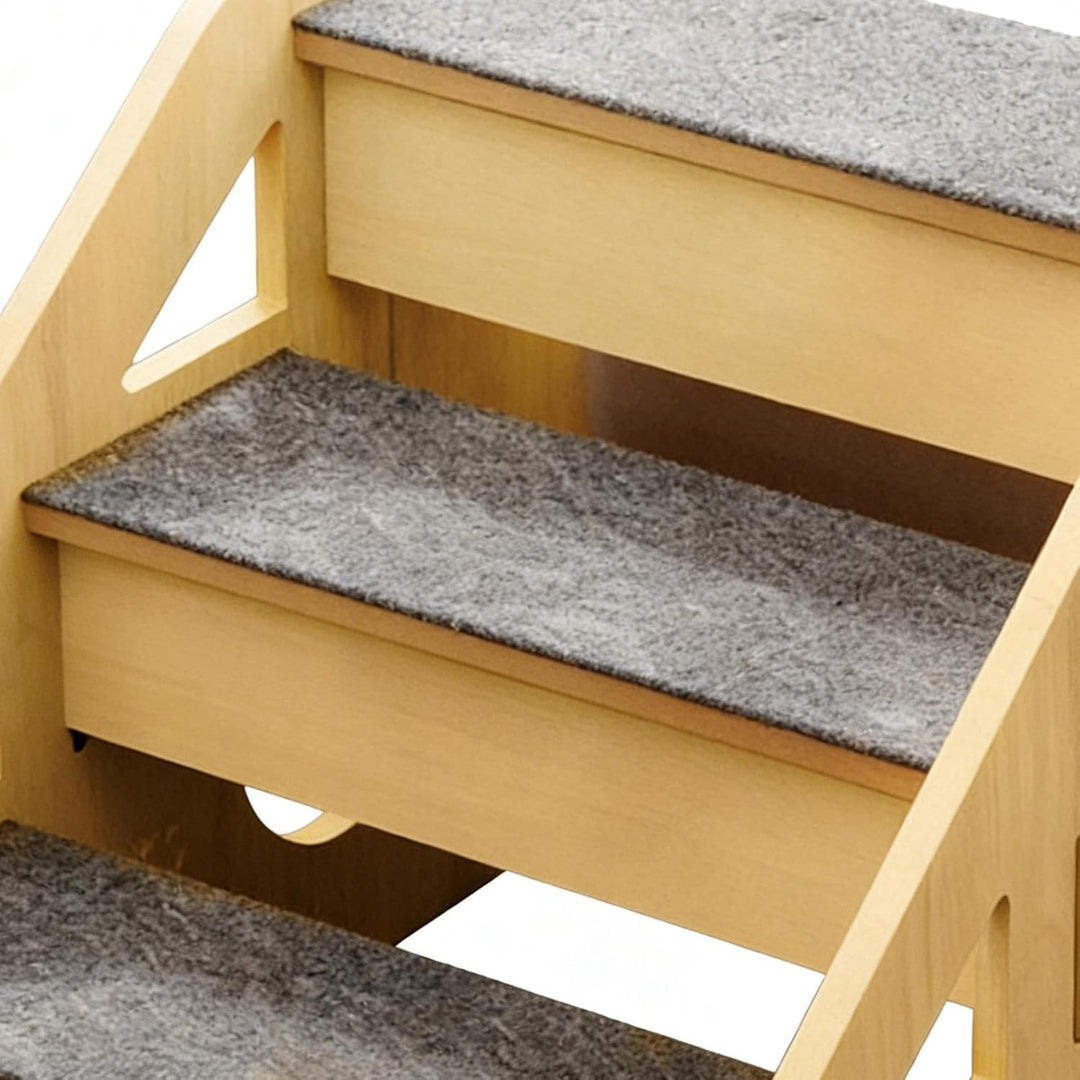 Hunderampe,Stabile rutschfeste Holztreppe für Hunde und Katzen - 3-Stufen-Hundetreppe für hohe Bette